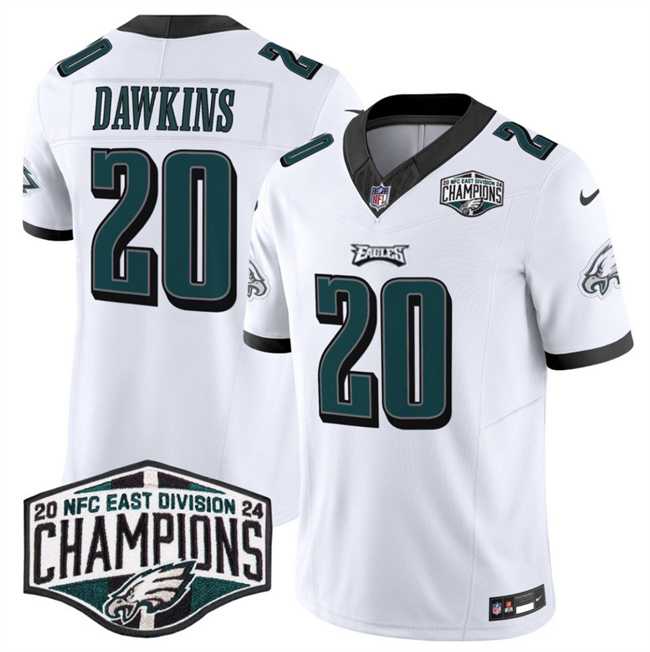 Mens Philadelphia Eagles #20 Brian Dawkins White 2024 NFC East Champions F.U.S.E. Vapor Untouchable Limited Stitched Jersey